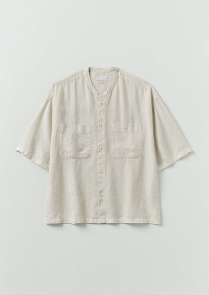 Garment Dyed Linen Grandad Collar Shirt Oat
