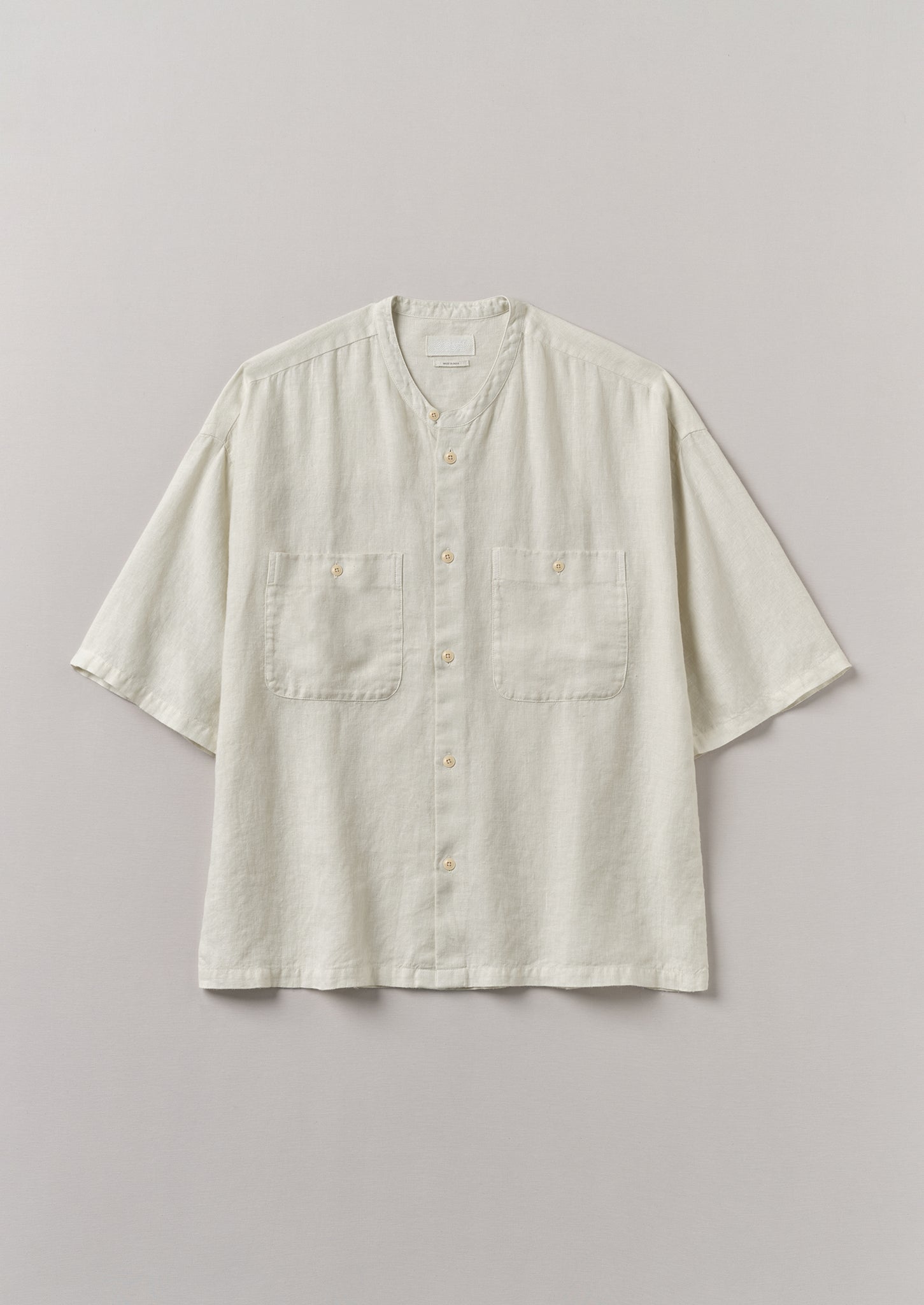 Garment Dyed Linen Grandad Collar Shirt | Oat