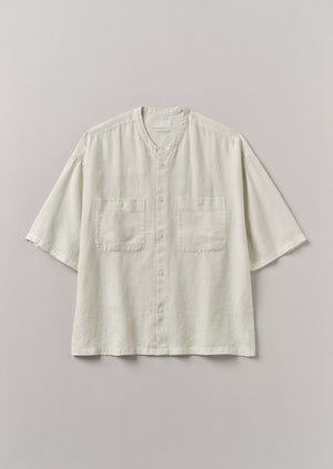 Garment Dyed Linen Grandad Collar Shirt | Oat