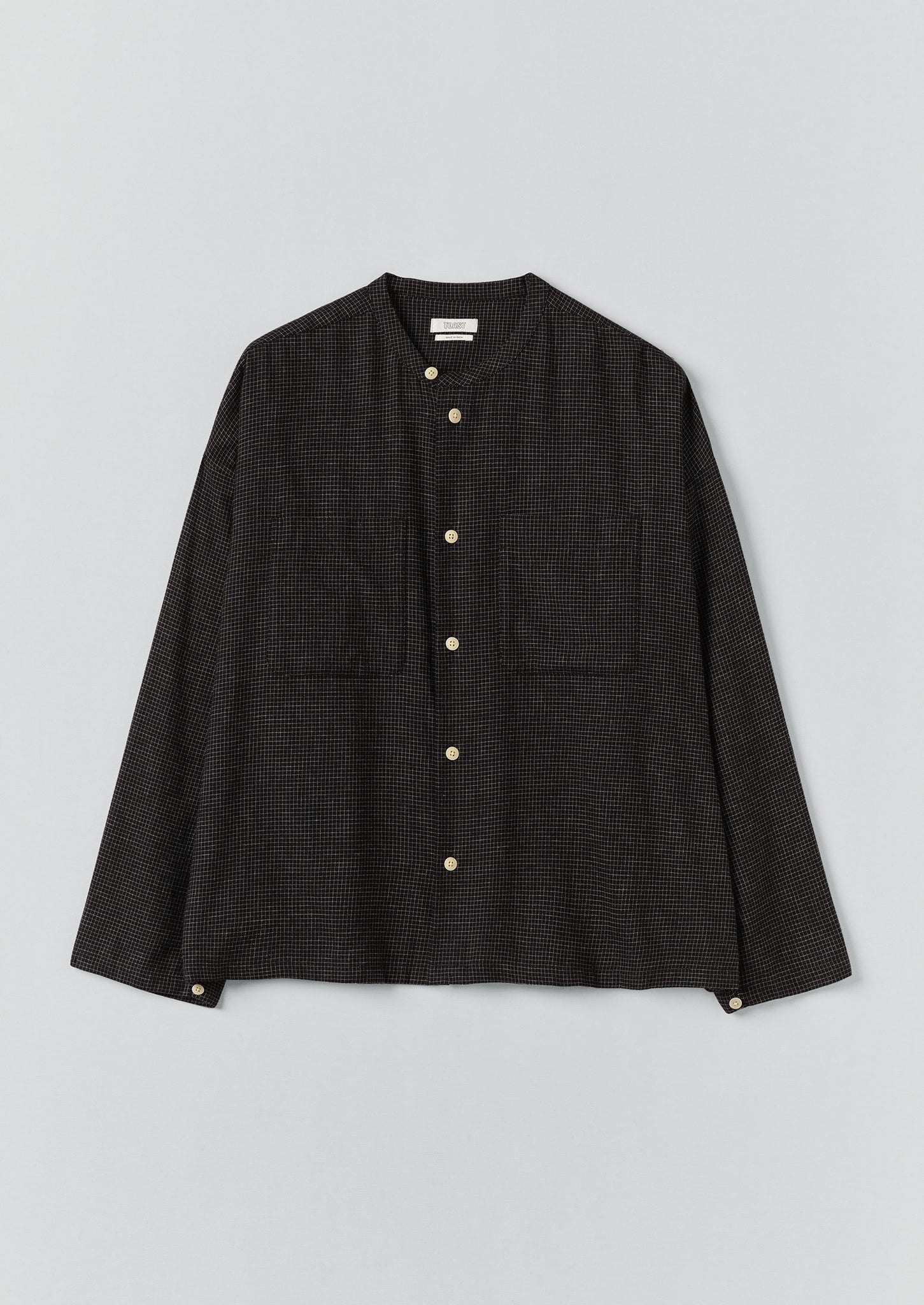 Cotton Cashmere Check Grandad Shirt | Black/Ecru