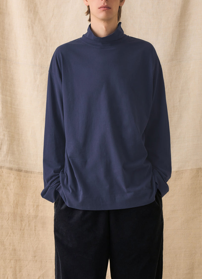 Brushed Cotton High Neck Lounge Top | Ink Blue