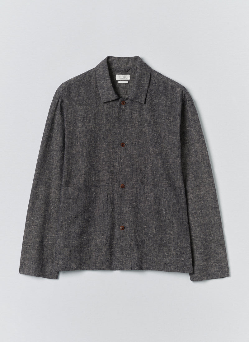 Relaxed Linen Cotton Shirt | Navy/Ecru