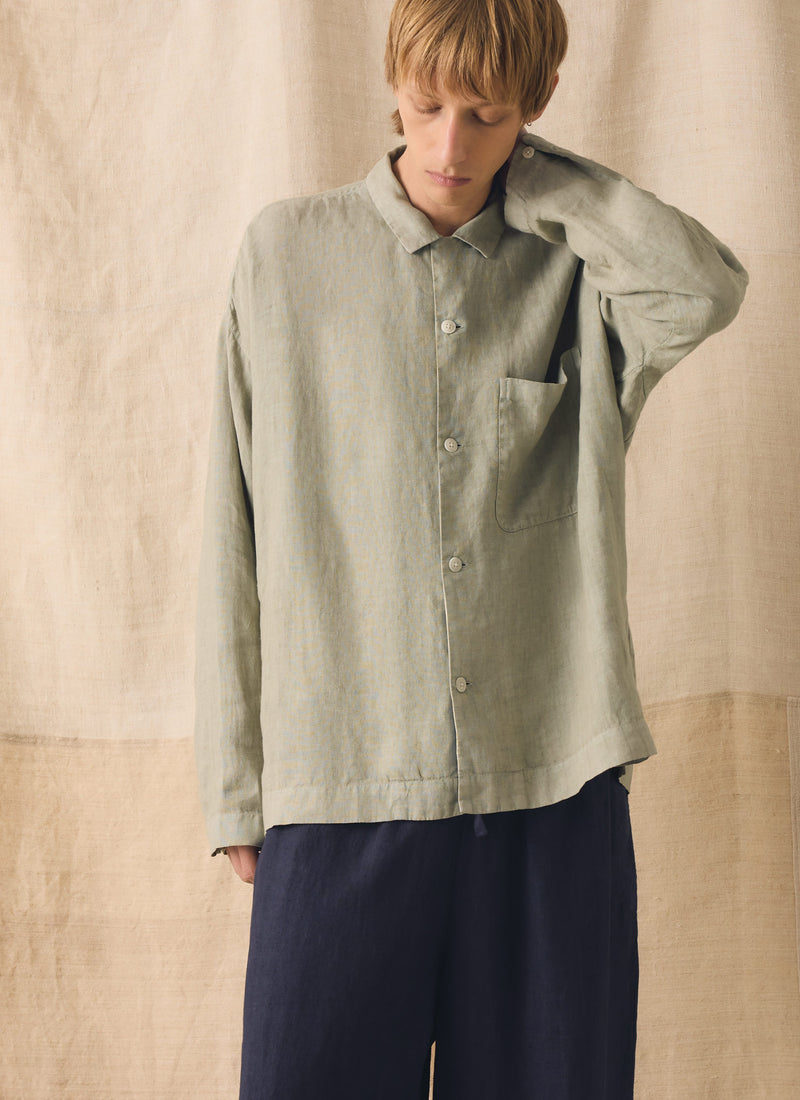 Camp Collar Garment Dyed Linen Shirt | Cement