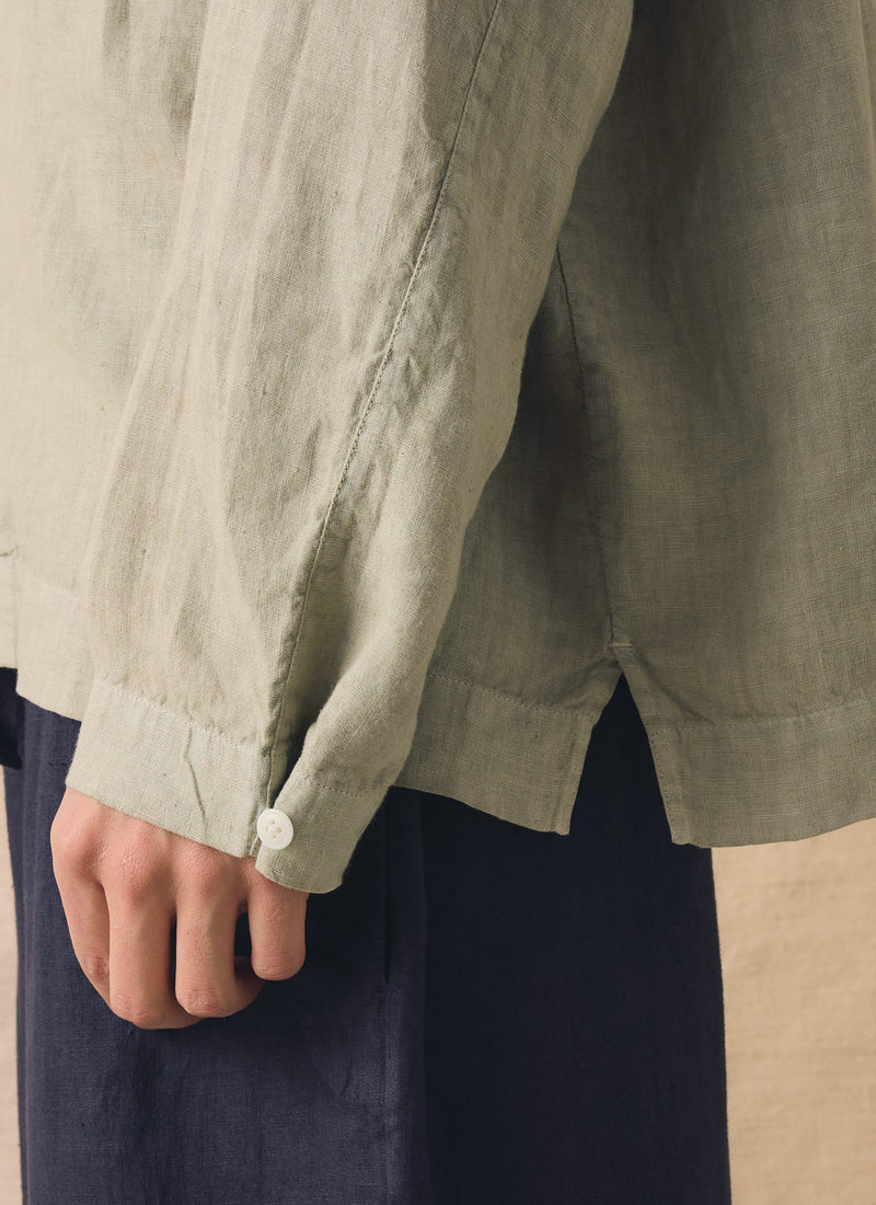 Camp Collar Garment Dyed Linen Shirt | Cement