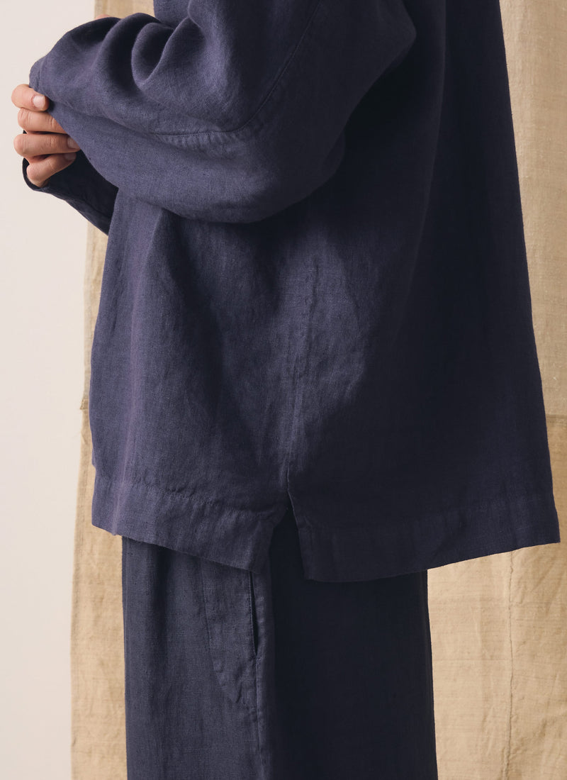 Camp Collar Garment Dyed Linen Shirt | Blueberry