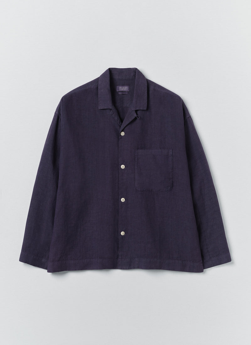 Camp Collar Garment Dyed Linen Shirt | Blueberry