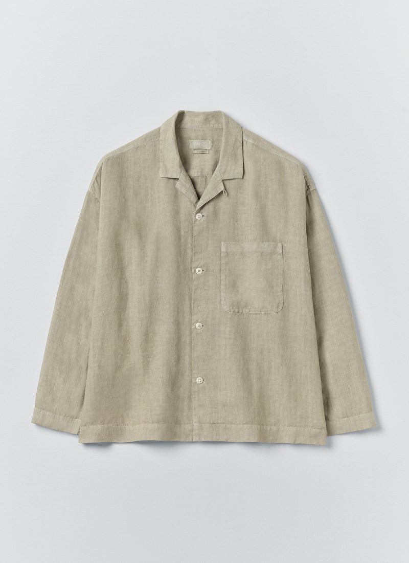 Camp Collar Garment Dyed Linen Shirt | Cement