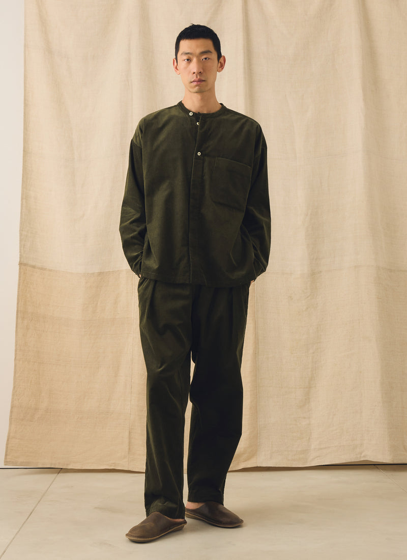 Cord Grandad Collar Shirt | Tent Green