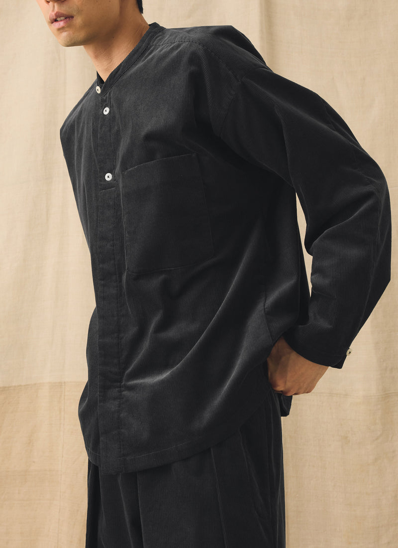 Cord Grandad Collar Shirt | Charcoal