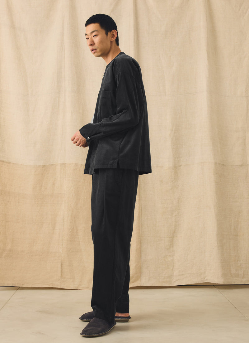 Cord Grandad Collar Shirt | Charcoal