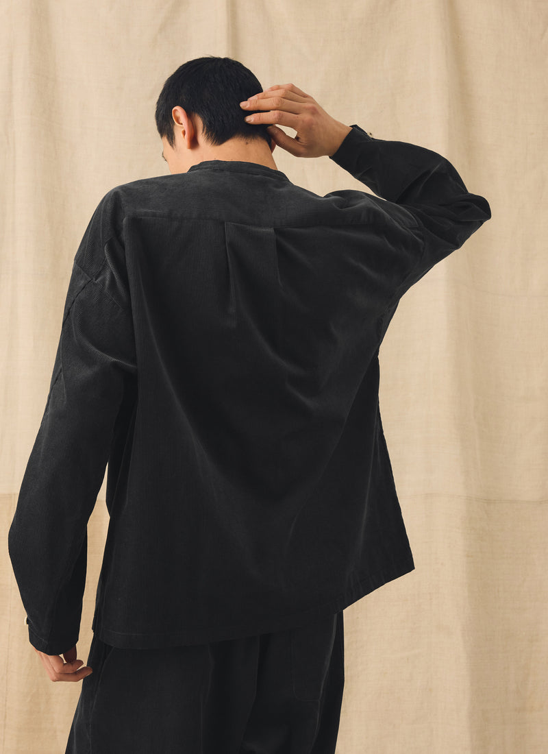 Cord Grandad Collar Shirt | Charcoal