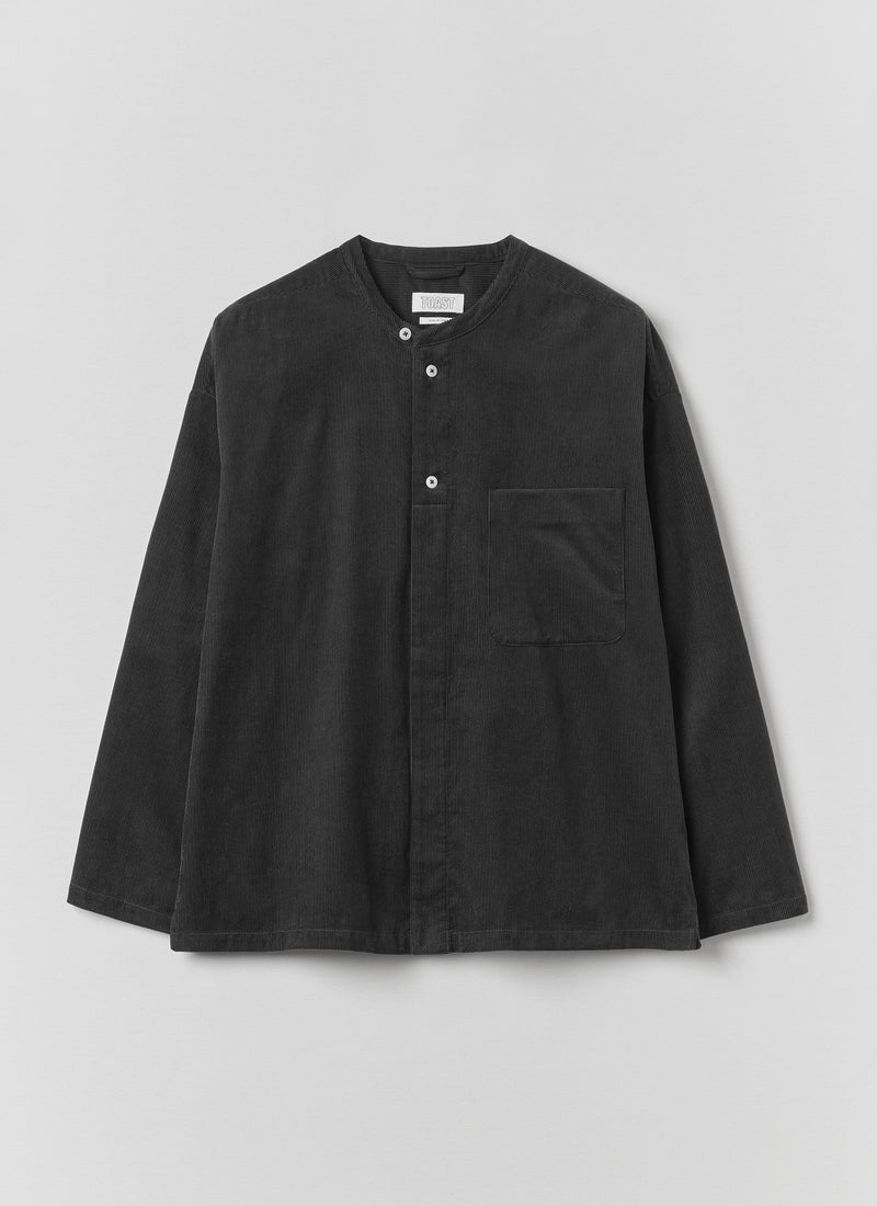 Cord Grandad Collar Shirt | Charcoal