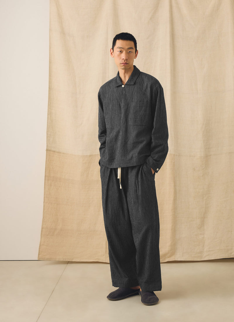 Fine Stripe Crinkle Cotton Smock Top | Earth/Ecru