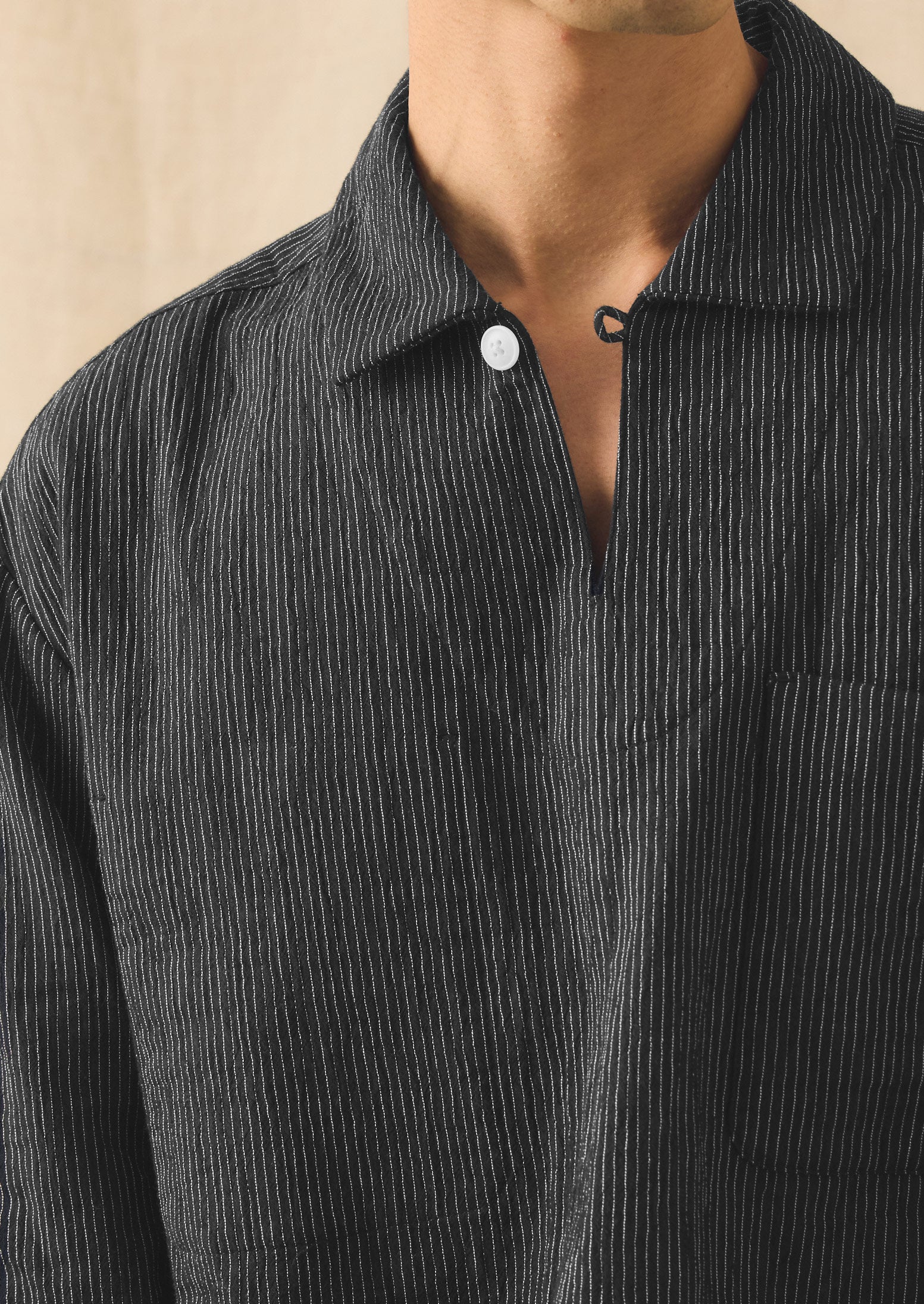 Fine Stripe Crinkle Cotton Smock Top | Earth/Ecru | TOAST