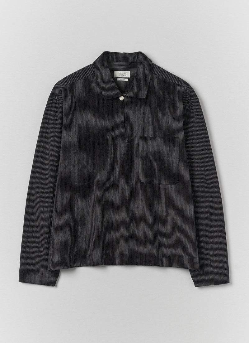 Fine Stripe Crinkle Cotton Smock Top | Earth/Ecru
