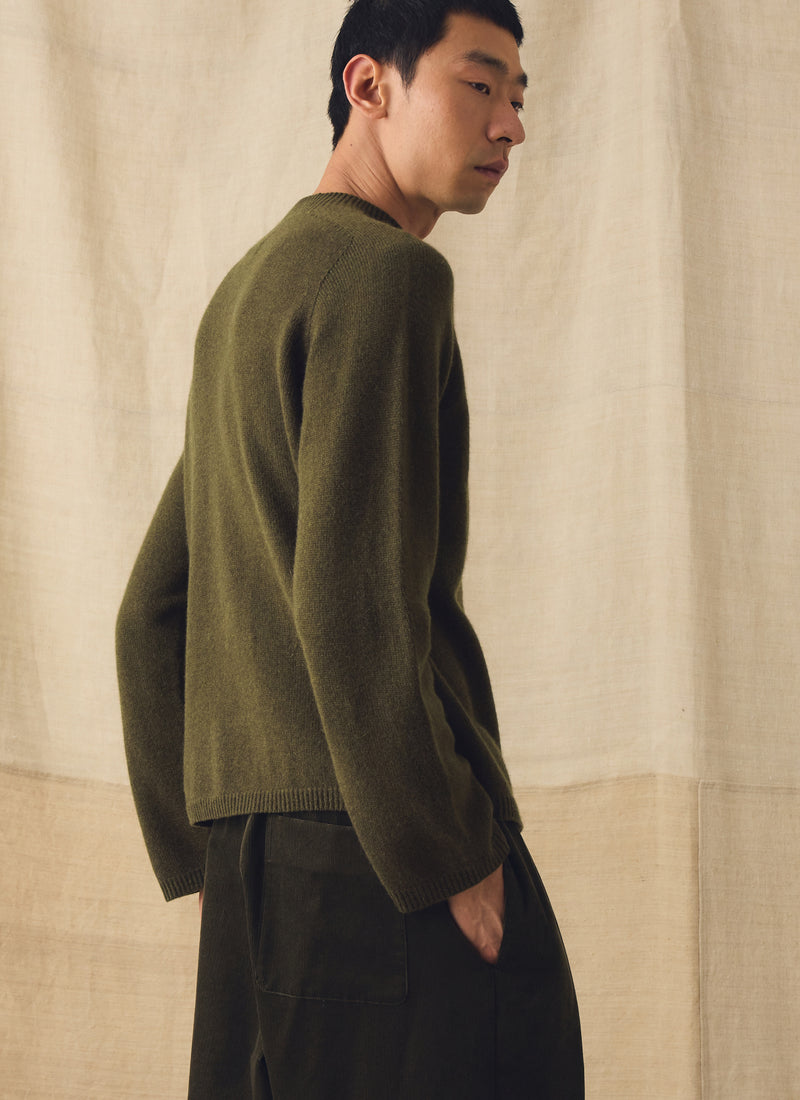 Wool Cashmere High Neck Sweater | Dark Olive