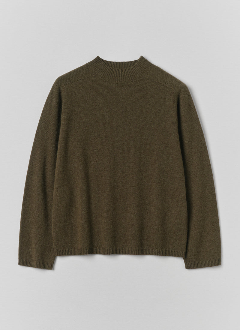 Wool Cashmere High Neck Sweater | Dark Olive