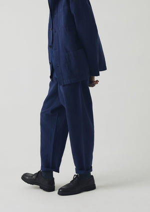 Alfie Garment Dyed Herringbone Trousers | Dark Indigo