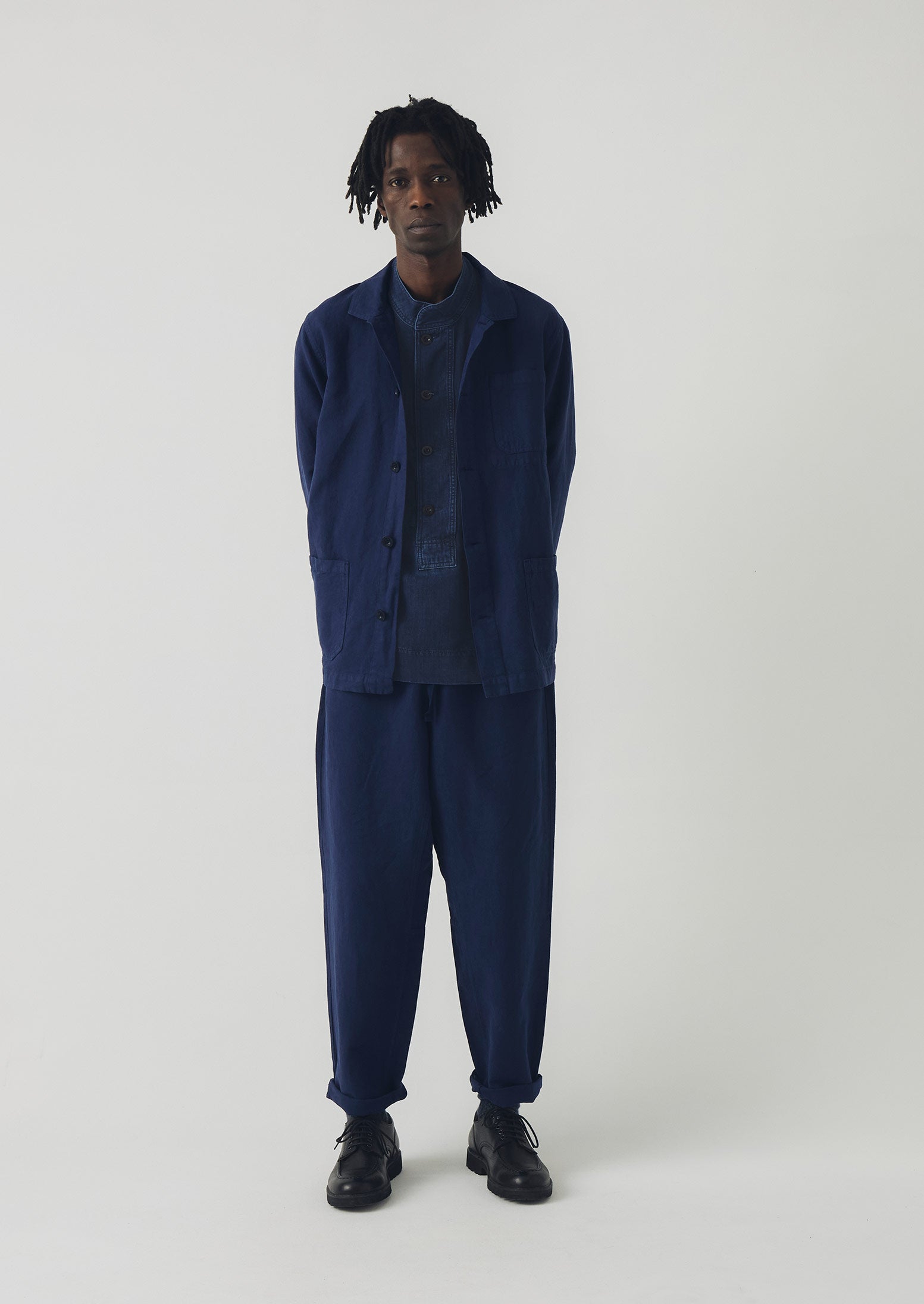 Alfie Garment Dyed Herringbone Trousers | Dark Indigo | TOAST