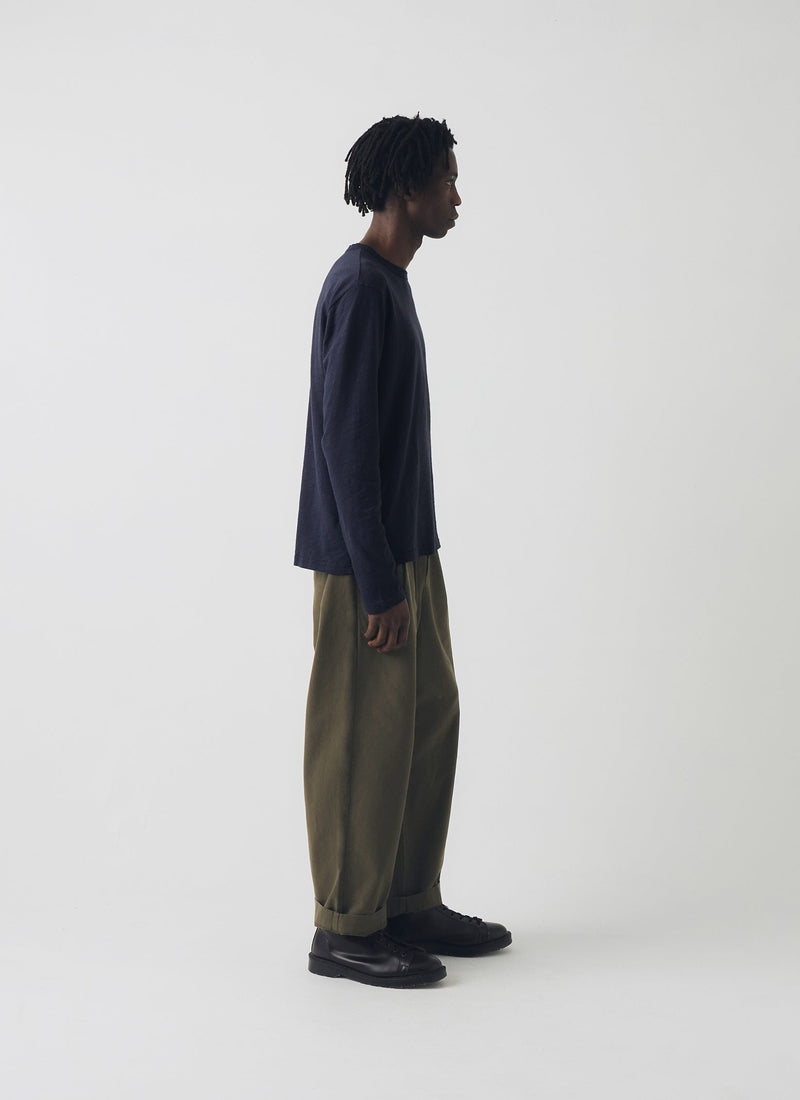 Bill Cotton Canvas Wide Leg Trousers | Dark Olive