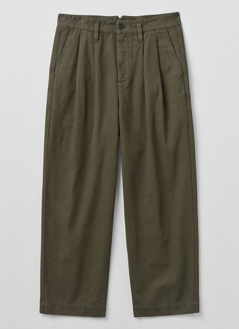Bill Cotton Canvas Wide Leg Trousers | Dark Olive