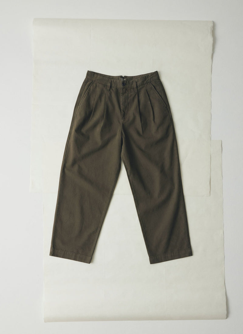 Bill Cotton Canvas Wide Leg Trousers | Dark Olive