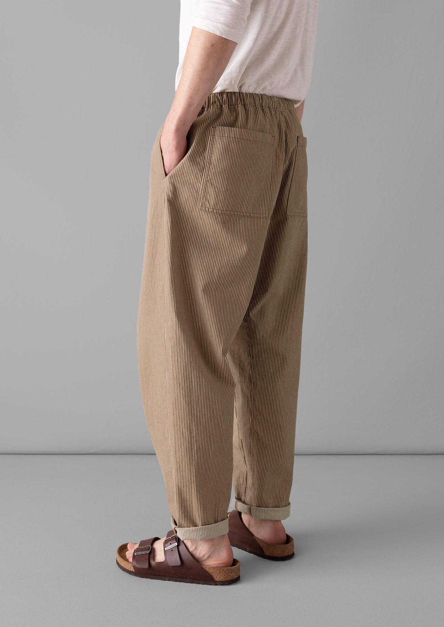 Alfie Stripe Organic Cotton Trousers | Ecru/Brown