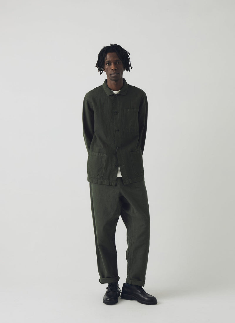 Alfie Garment Dyed Herringbone Trousers | Dark Moss