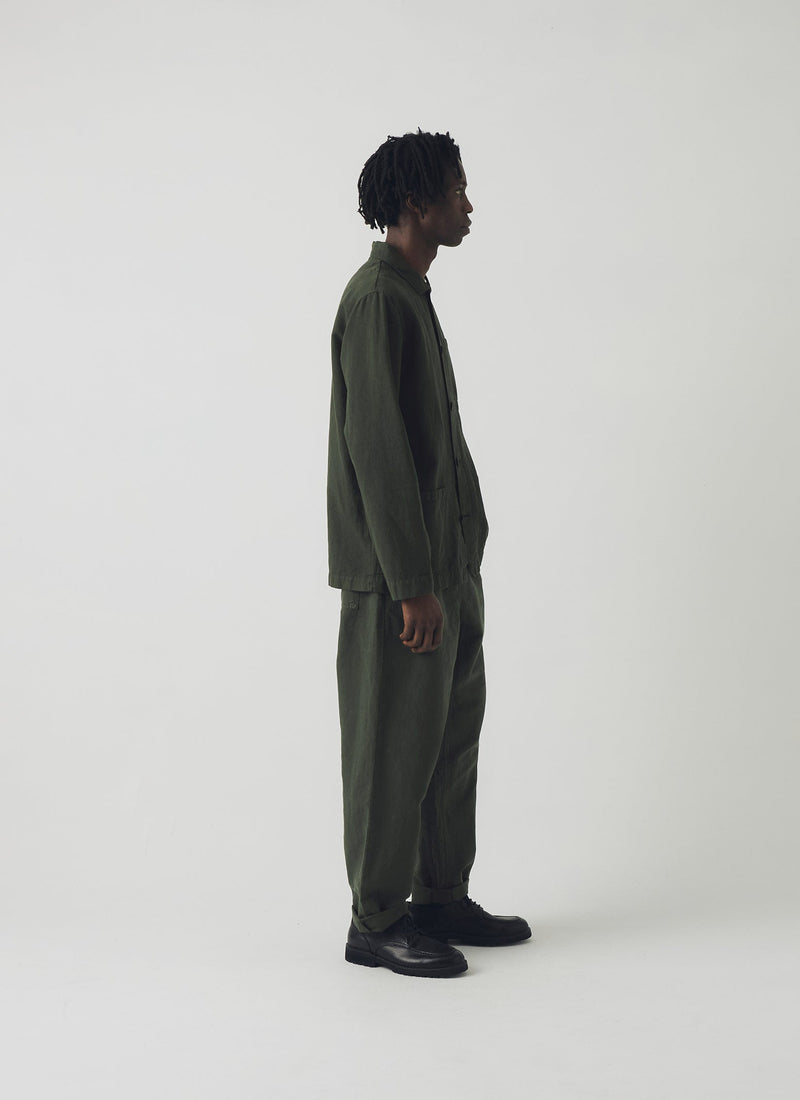 Alfie Garment Dyed Herringbone Trousers | Dark Moss
