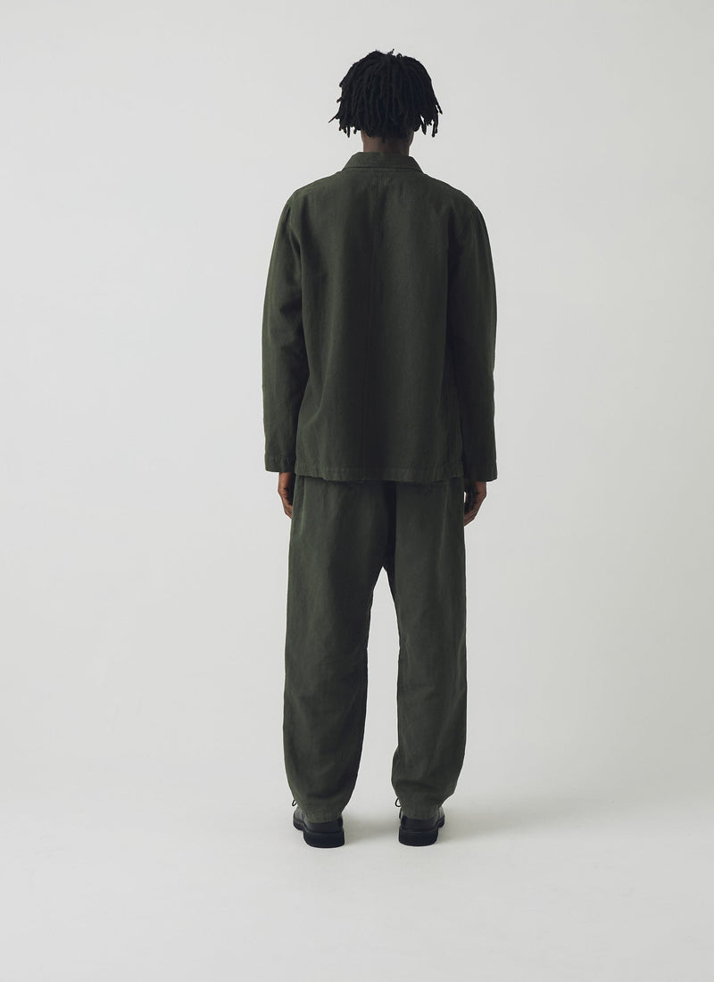 Alfie Garment Dyed Herringbone Trousers | Dark Moss