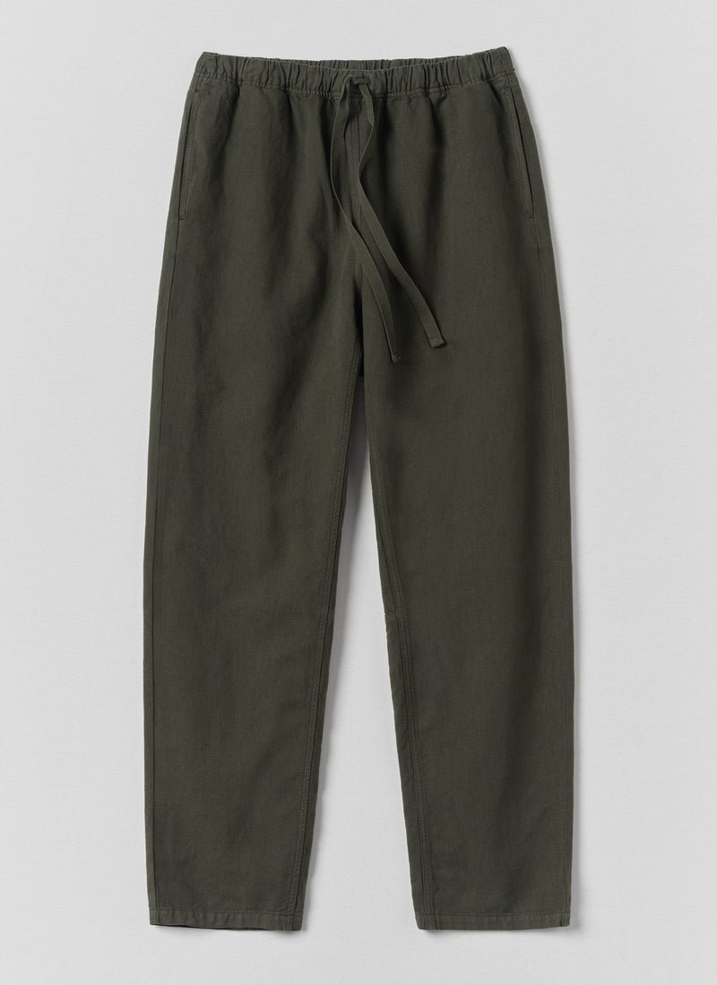 Alfie Garment Dyed Herringbone Trousers | Dark Moss