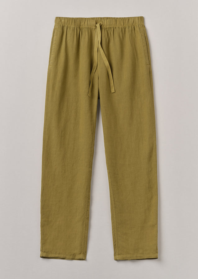 Alfie Garment Dyed Linen Trousers | Durian Green