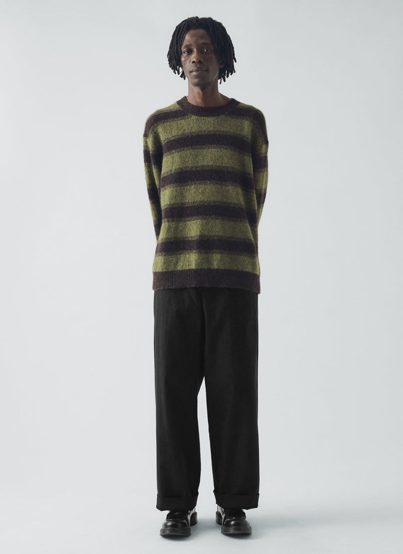Cotton Wool Herringbone Wide Leg Trousers | Black