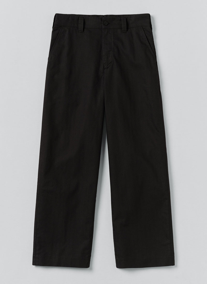 Cotton Wool Herringbone Wide Leg Trousers | Black