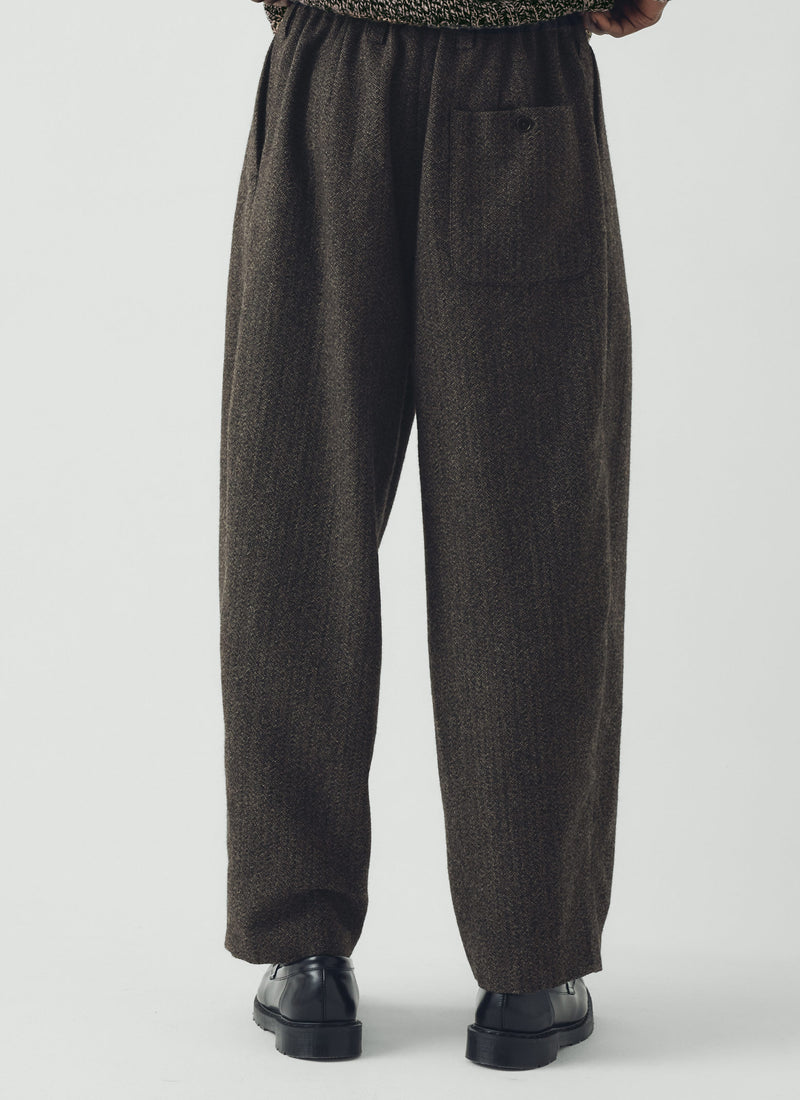 Wool Broken Herringbone Pleat Trousers | Charcoal Mouline