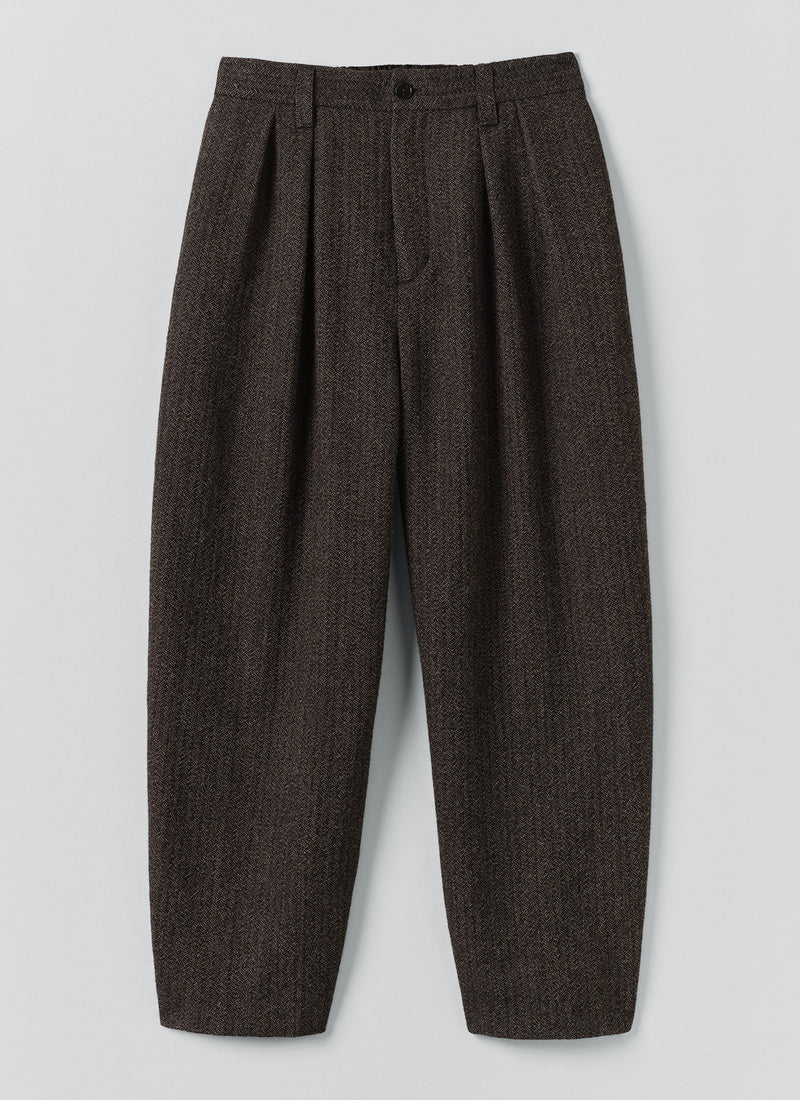 Wool Broken Herringbone Pleat Trousers | Charcoal Mouline