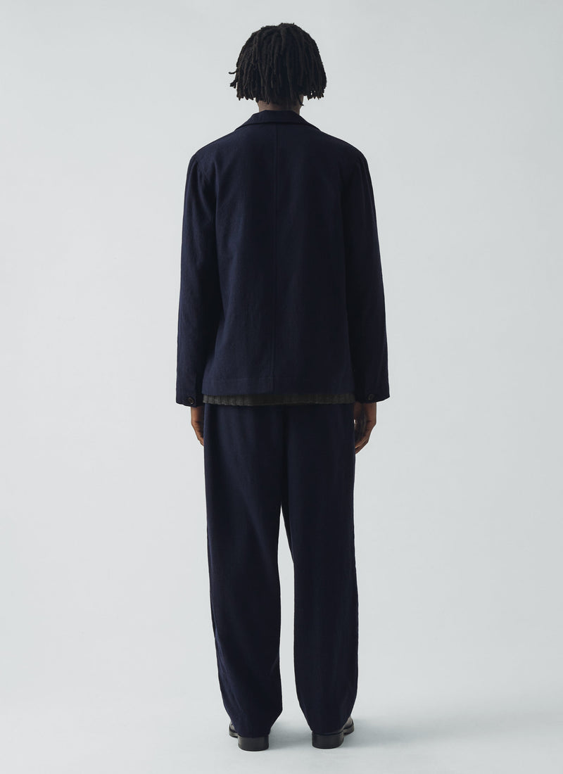 Bill Houndstooth Cotton Wool Trousers | Dark Navy