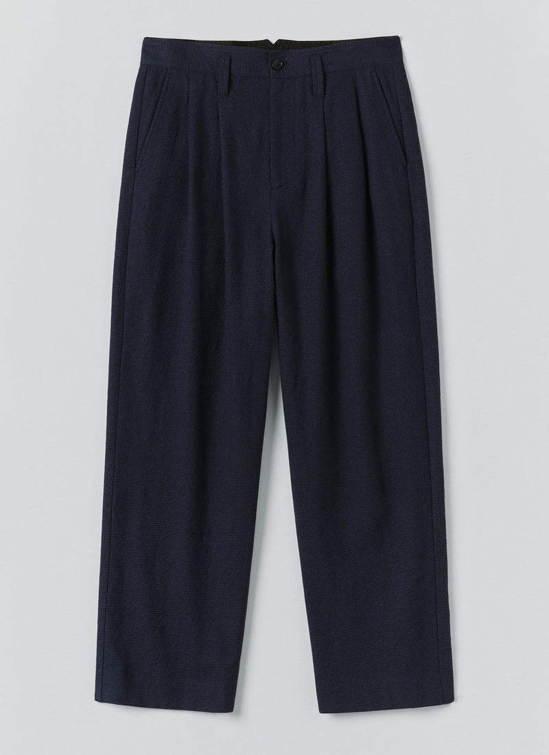 Bill Houndstooth Cotton Wool Trousers | Dark Navy