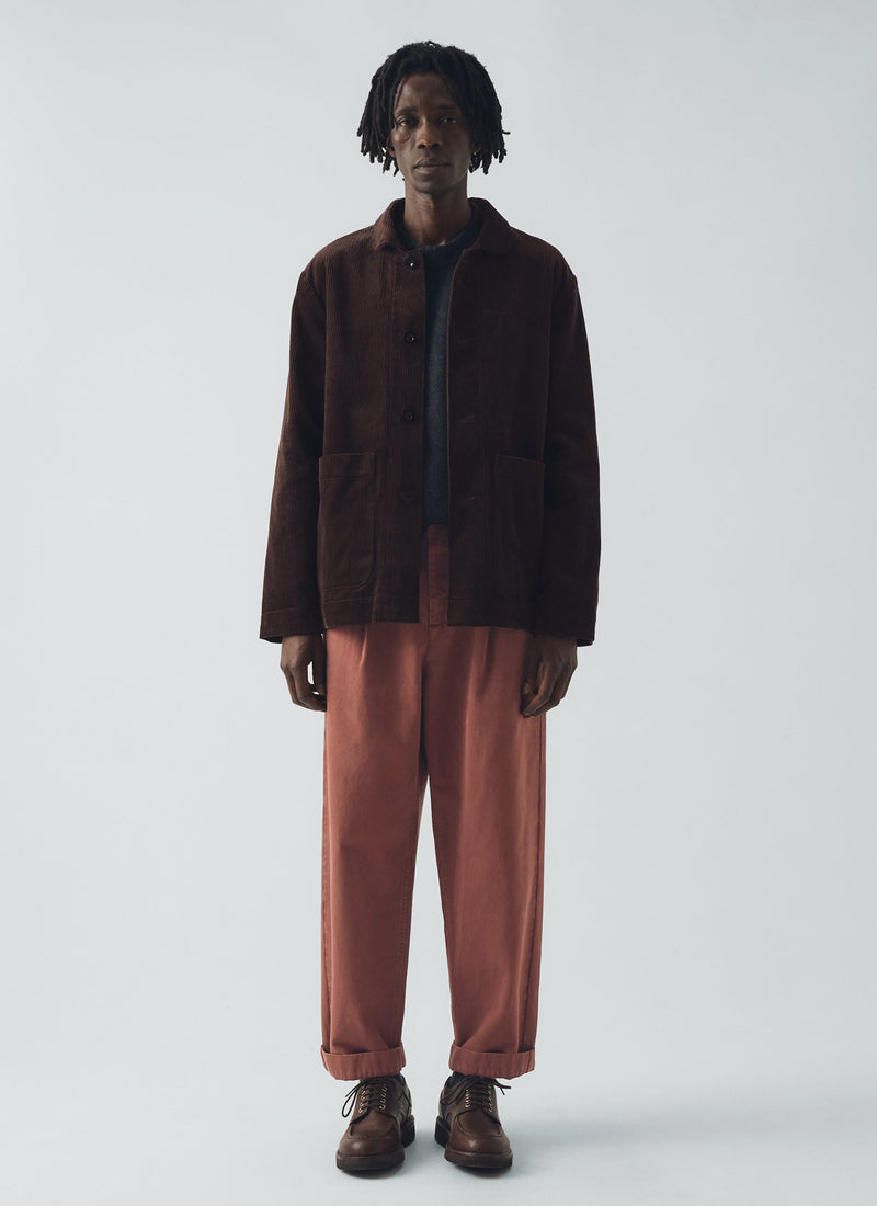 Otto Cotton Herringbone Pleat Trousers | Cacao