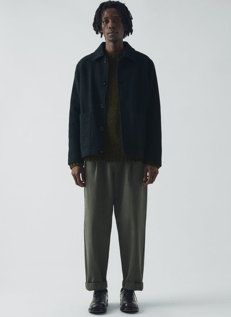 Otto Cotton Herringbone Pleat Trousers | Dark Mineral Green