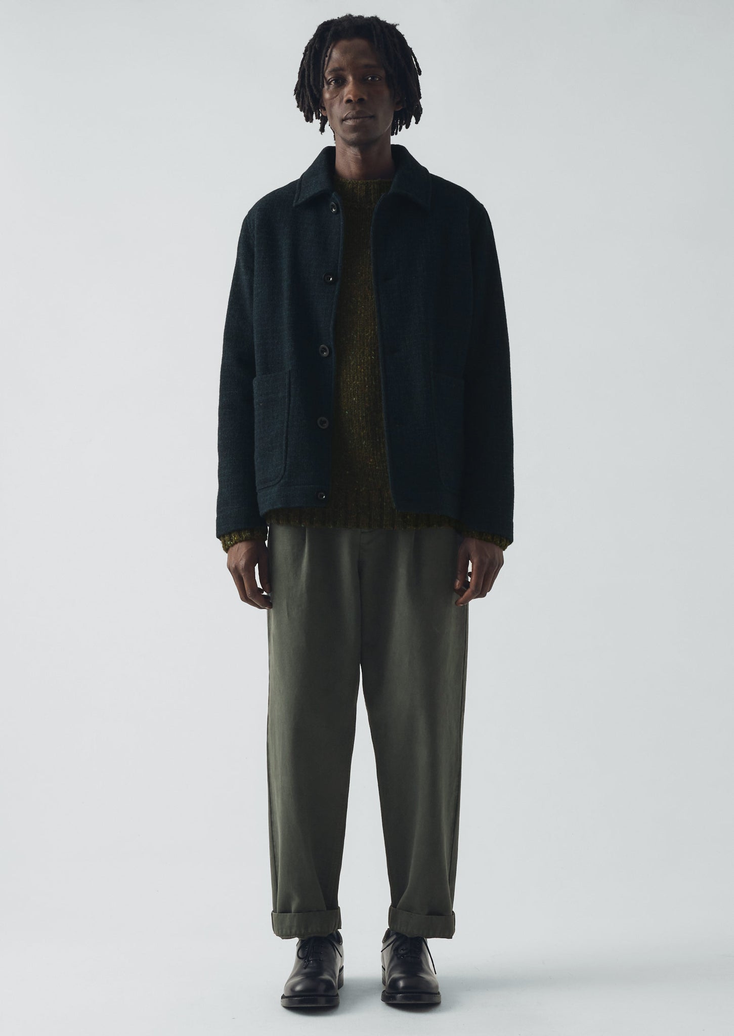 Otto Cotton Herringbone Pleat Trousers | Dark Mineral Green