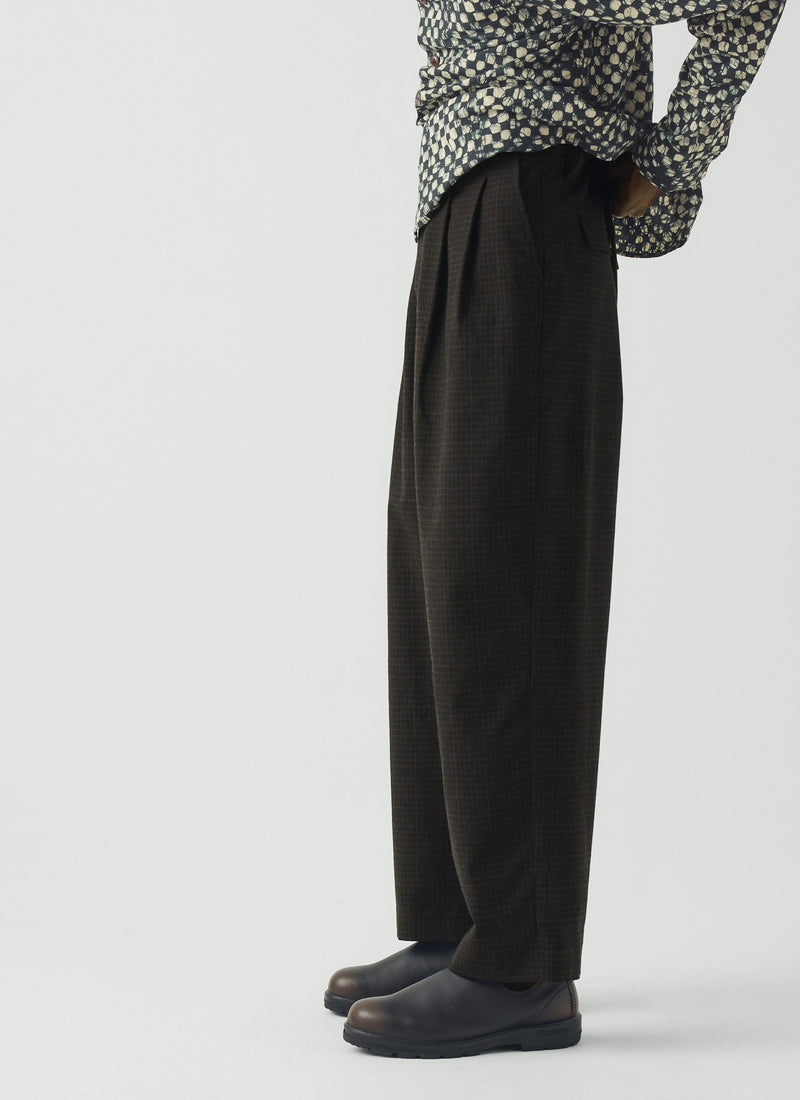 Bill Sketch Check Cotton Wool Trousers | Slate