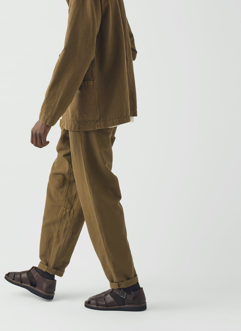 Alfie Garment Dyed Herringbone Trousers | Woodland Green
