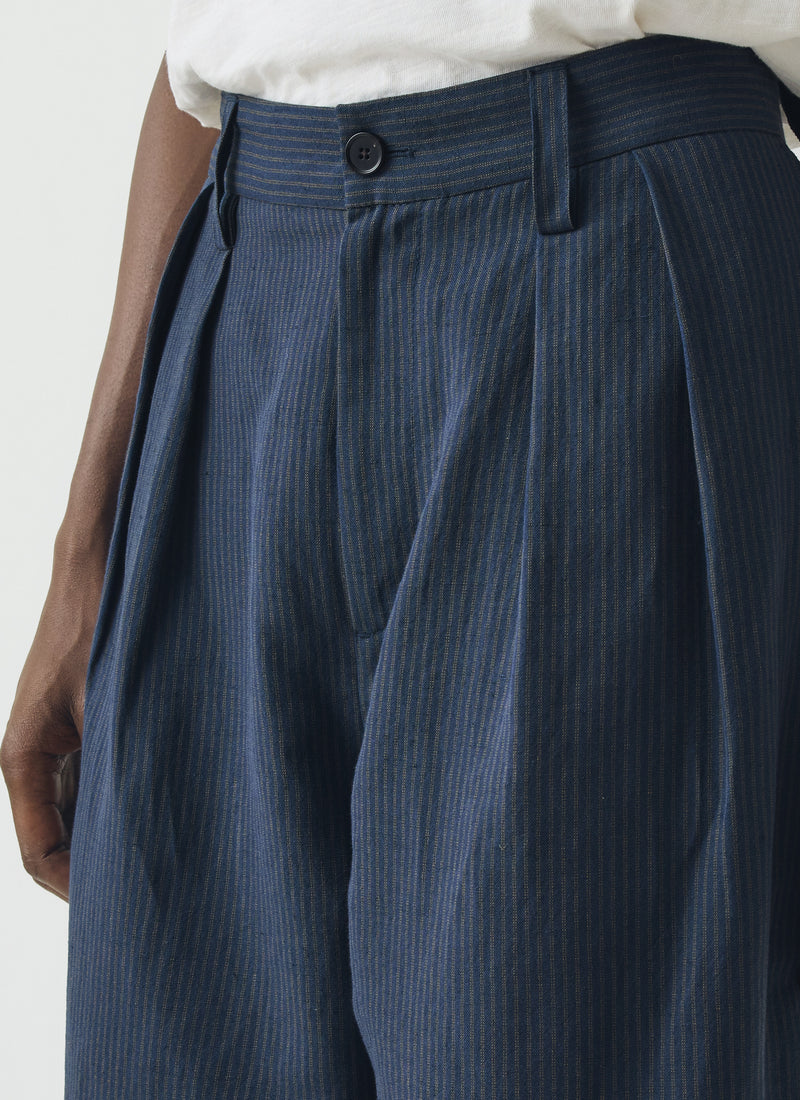 Caspar Stripe Pleat Trousers | Navy/Fawn