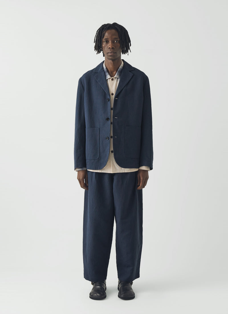 Caspar Stripe Pleat Trousers | Navy/Fawn