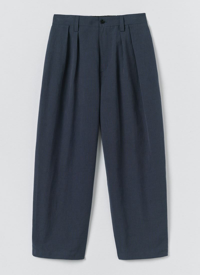 Caspar Stripe Pleat Trousers | Navy/Fawn
