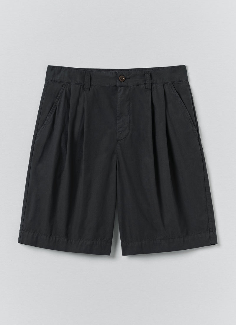 Double Pleat Cotton Poplin Shorts | Washed Black