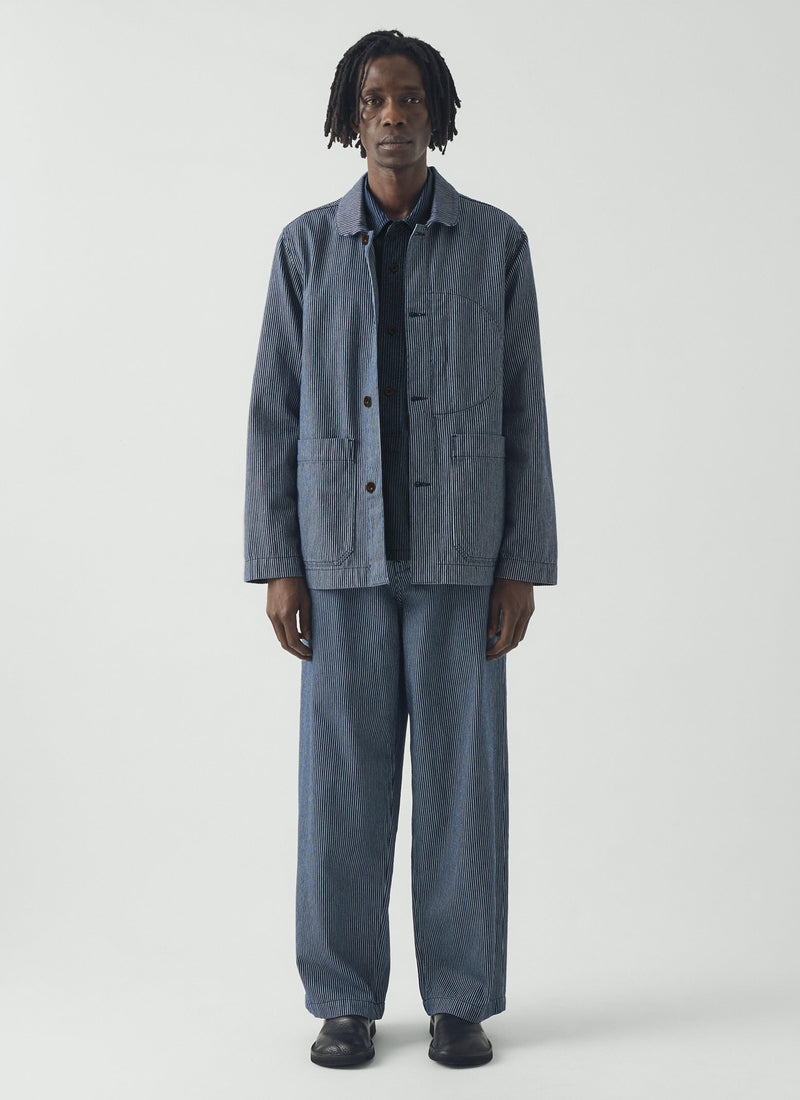 Jude Stripe Wide Leg Denim Trousers | Ecru/Indigo