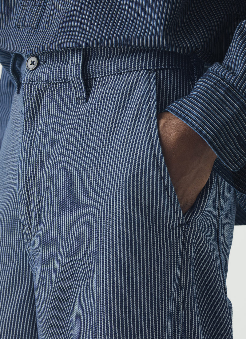 Jude Stripe Wide Leg Denim Trousers | Ecru/Indigo