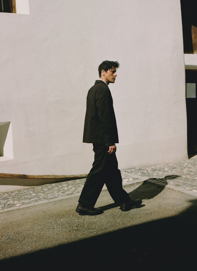 Jude Brushed Cotton Herringbone Trousers | Chocolate